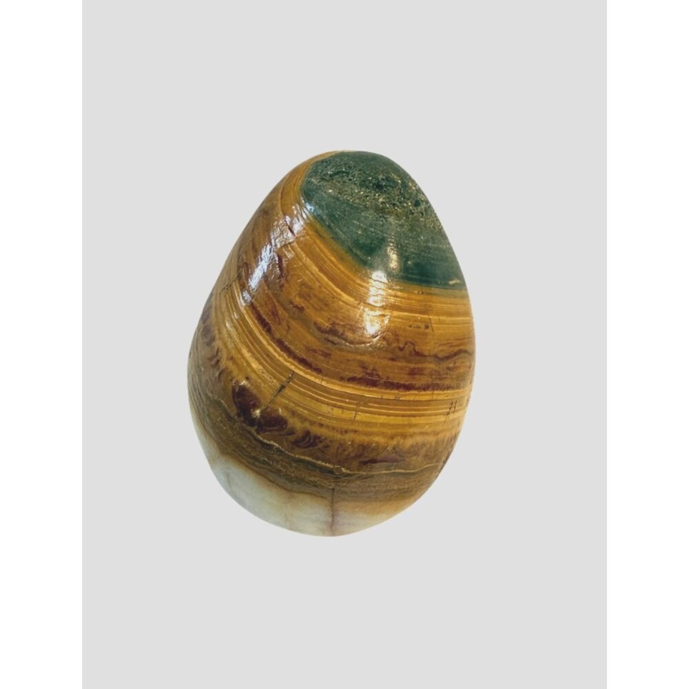 Polished Banded Onyx Marble Stone Egg Paperweight 3" Natural Calcite Decor